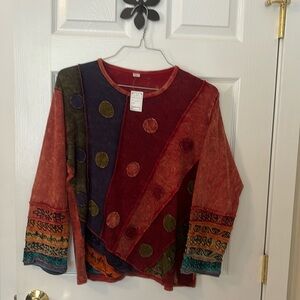 Nepal Handmade 100% Thick Cotton Tie-Dye and Embroidered Ladies Top Size L/XL